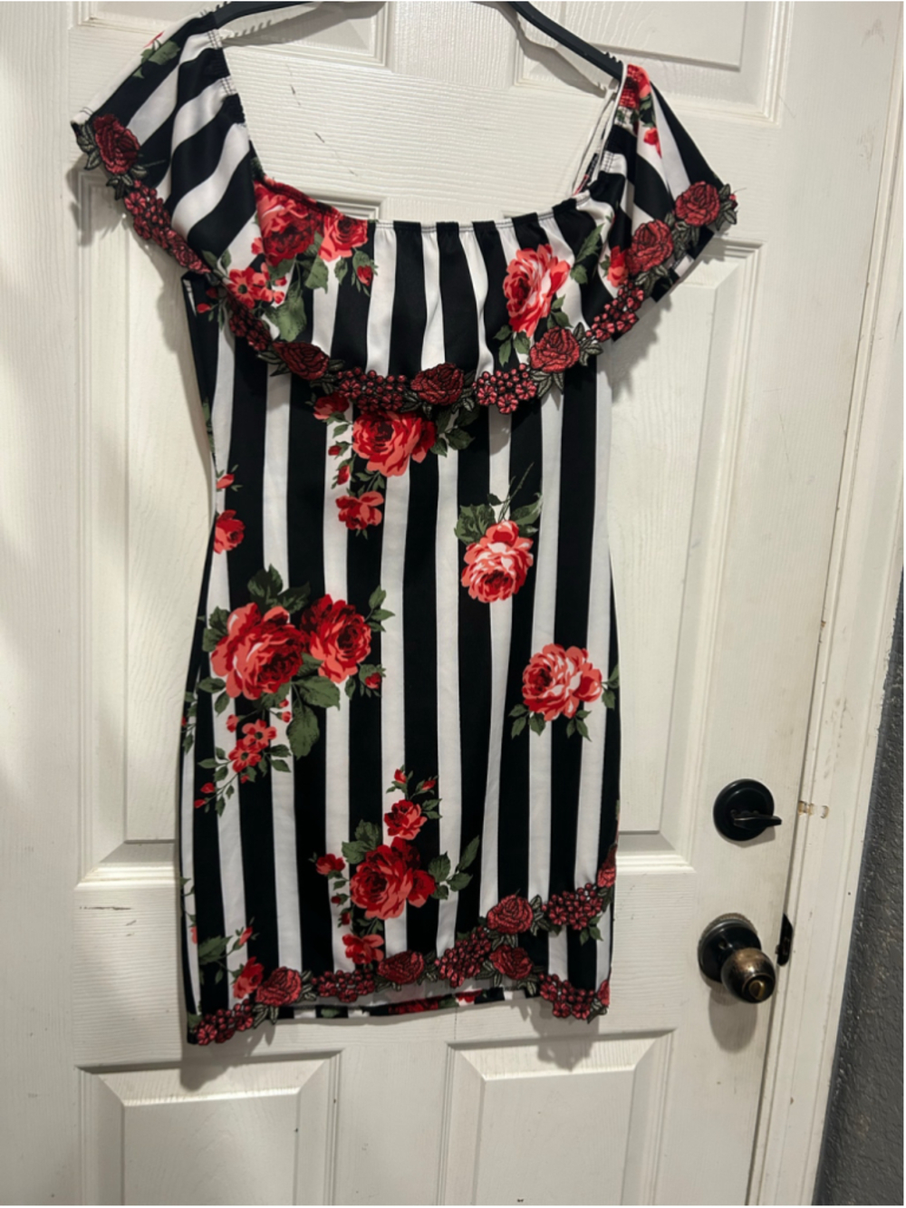 Women's Fashion Magazine Floral Striped Mini Dress, Size L
